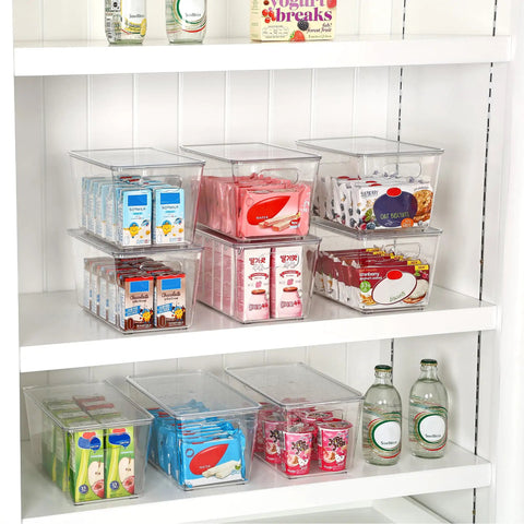 Six Pack Clear Stackable Storage Bins With Secure Lids And Sturdy Handles Medium Size Straight Up Essentials For Pantry Kitchen Cabinet Closets Keeping Your Stuff Neat And Totally Fresh