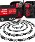 55 Inch High Limb Rope Saw With 360 Rope Chain For Manual Tree Limb Cutting Dual Sided Blades Ergonomic Handles Ultra Easy Jam Free Quick Cut Pocket Chainsaw With Carrying Case in open kit showing ropes and accessories.