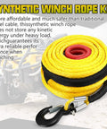 Half Inch By 100 Foot Synthetic Winch Rope Kit With 32000 Pound Breaking Strength, rolled with hook, 4WD rigs background