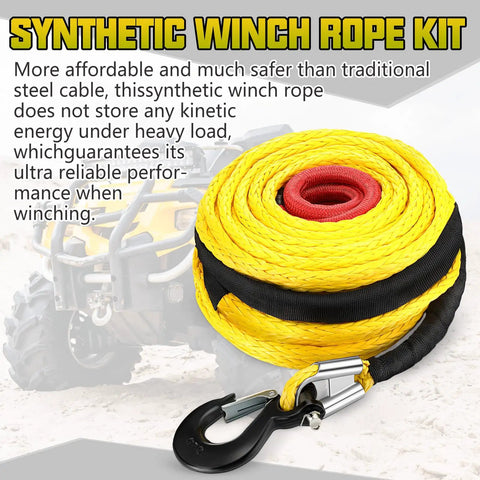 Half Inch By 100 Foot Synthetic Winch Rope Kit With 32000 Pound Breaking Strength, rolled with hook, 4WD rigs background