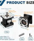 Diagram of Beefy Planetary Gearbox Speed Reducer For Nema 34 Stepper Motor 5 To 1 Ratio with dimensions and components