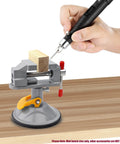 Mini Bench Vise With 360 Degree Swivel Suction Base Small Table Clamp securing wood piece on workbench