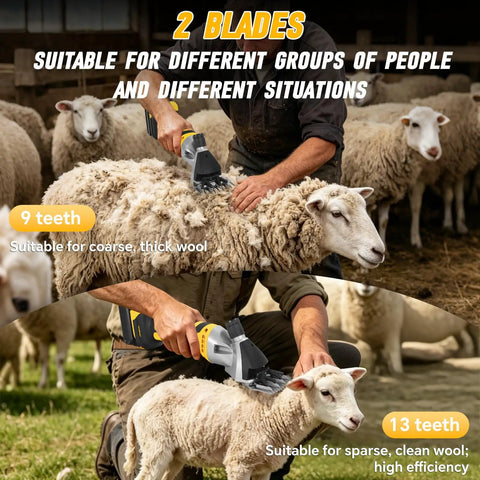 High Capacity Cordless Sheep Shears Gonna Slice Through Thick Wool Fast with dual blades for coarse and fine wool grooming.