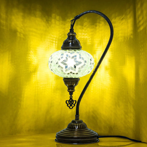 Turkish Swan Neck Mosaic Table Lamp Handcrafted Stained Glass Tiffany Style Bedside Desk Light With US Plug And E12 Socket One Of A Kind