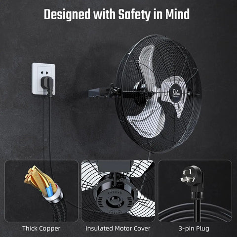 Industrial 20 Inch Wall Mount Fan With 3 Speed Heavy Duty Metal Build High Velocity Air Circulator Tilts 360 Degrees For Warehouse