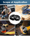 Scope of application for Badass 9 Piece Angle Grinder Tool Kit featuring steel flange lock nut spindles used on various tasks.