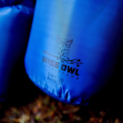 Close-up of 20L bag from Three Pack Waterproof Dry Bags Set 5L 10L 20L Lightweight Airtight Floating Gear Organizer For Kayaking Beach Travel Boating And Hiking Blue Ripstop Nylon Adventure Ready