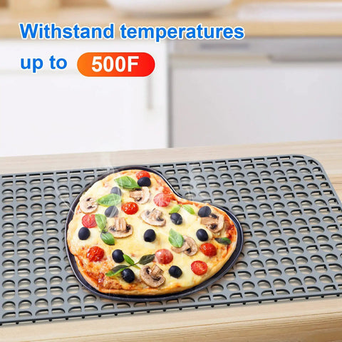 Silicone Sink Mat 24.6 By 13 Inches No Slip Heat Resistant Kitchen Sink Protector For Stainless Steel Sinks Center Drain Grey 1 Pack with pizza