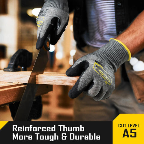 ANSI A5 Cut Resistant Gloves With Nitrile Dipped Grip Coating For Construction And Warehouse Work Knife Proof Protection on hands using a saw