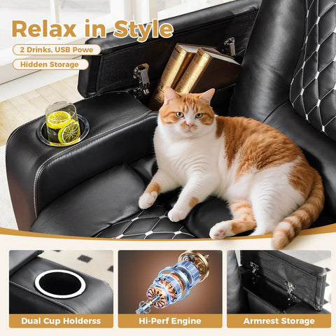 Power Recliner Chair With USB Ports And Cup Holders For Home Theater Vibes And Cozy Movie Nights In Overstuffed PU Leather
