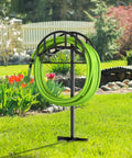 Upgraded Garden Hose Holder With Metal Reel And Detachable Tool Storage Basket Freestanding Heavy Duty Outdoor Stand