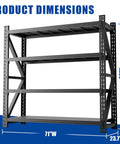 Built Like A Tank Heavy Duty Adjustable Steel Shelving Rack For Garage Or Warehouse Storage With Zero Hassle Setup And Rock Solid Frame 69By71 Inches 5000 Lbs Capacity Black Finish dimensions showing 71 inches wide and 69 inches high.