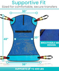 Vive Light Transfer Sling For Showering And Home Care, 30x48 inch breathable mesh design, supports up to 400 lbs, secure transfers.