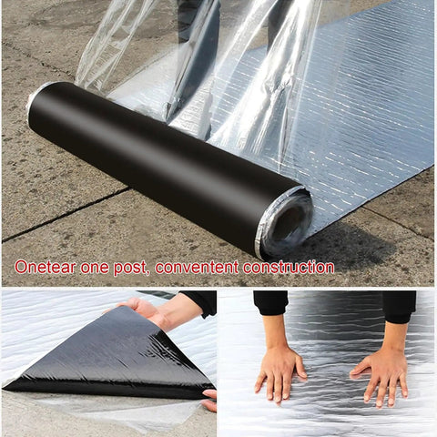 Top Shelf Heavy Duty Self Adhesive Asphalt Roofing Tape No Sweat Waterproof Underlayment Roll with thick foil on a surface.