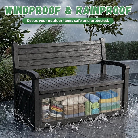 80 Gallon Outdoor Storage Bench Deck Box Waterproof Resin Lockable UV Resistant Garden Furniture For Porch Patio Poolside