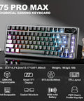 Compact 75 Percent Mechanical Keyboard Featuring Customizable LCD Screen And Rock Solid Volume Knob Equipped With Super Smooth Candy Switches For Seamless PC Gaming And Daily Grind Typing on black reflective surface.