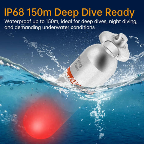 4 Pack Dive Marker Light 300 Lumen LED Beast Bright Waterproof To 150m With Steady And Flash Modes AAA Battery Included Red Signal Light For Night Dives Cave Exploration And Camping submerged in water showcasing red light