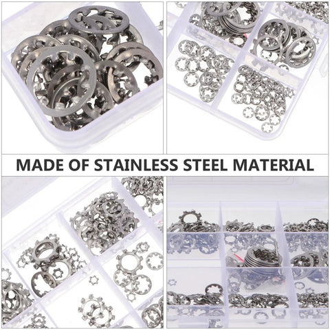 Large Lock Washer Assortment Kit With 400 Stainless Steel Internal And External Serrated Tooth Washers M2 shown in plastic box