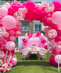 Hot Pink Balloon Set For Girls Birthday Parties And Baby Showers 65 Pieces Includes 12 Inch Hot Pink Balloons Pink Balloons Confetti Balloons And 32 Feet Of Ribbons For Princess Theme Decor creating an archway in a garden setting