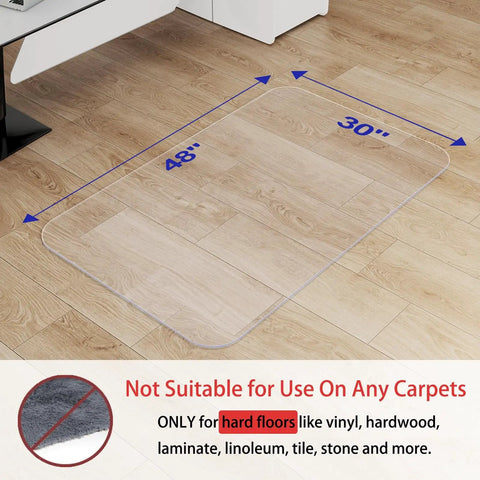 Clear Office Chair Mat For Hardwood Floors, 30 By 48 Inches, Heavy Duty PVC Floor Protector displaying size on wooden floor
