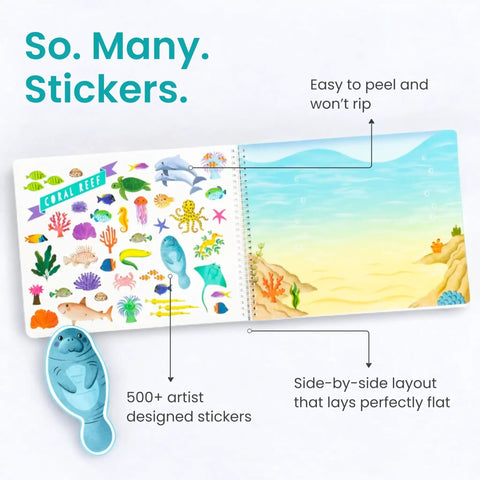 Totally Awesome Animal Habitats Sticker Book Jam Packed With 500 Plus Bright Stickers And Twelve Super Fun Coloring Pages For Curious Kids Who Dig Wildlife And Nature Scenes, featuring colorful coral reef stickers.