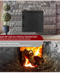 Tough As Nails Cast Iron Fireplace Chimney Cleanout Door 8 By 8 Inch Ash Dump Cover mounted on stone wall for easy access.