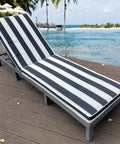 2 Pack Outdoor Lounge Chair Cushions Replacement Cushions For Patio Chaise Lounge, Black And White Stripes, poolside view