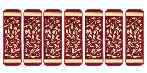 Anti Slip Stair Treads 15 Piece Red Set Pet Friendly No Slip Stair Mats With Rubber Backing Floral Design Grip for Hardwood Floors Carpets and All Step Surfaces