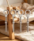 4 Pack 316 Stainless Steel Shoulder Eye Bolts With Nut And Washer Heavy Duty Marine Grade Eyebolts For Lifting And Rigging Outdoors Saltwater Ready For Home Garage Or Workshop Use installed on a wooden pet bed frame