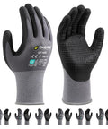 Durable Work Gloves For Men And Women Gray Nylon With MicroFoam Nitrile Coating 6 Pairs Pack Anti Slip Palm Dots