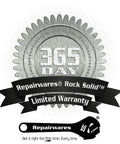 365 day Repairwares Rock Solid Limited Warranty badge with logo and wrench illustration