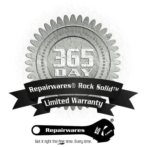 365 day Repairwares Rock Solid Limited Warranty badge for Universal Dryer Igniter Replacement DC47-00022A Bracketless Flat Style