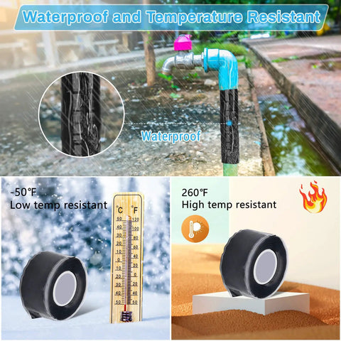 Black Self Fusing Silicone Tape 2 Pack 1 Inch by 11.8 Feet For Quick Pipe And Hose Repairs in waterproof and temperature resistant setup