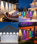 Outdoor RGB LED String Lights 50Ft, 8 Pack, Smart App Control lighting up patio and house for Christmas decor with color changes.