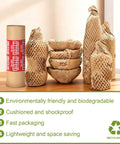 Eco Friendly Packing Paper Made From Recycled Biodegradable Material 12In By 200Ft with fragile labels and woven packaging, displayed on a table.