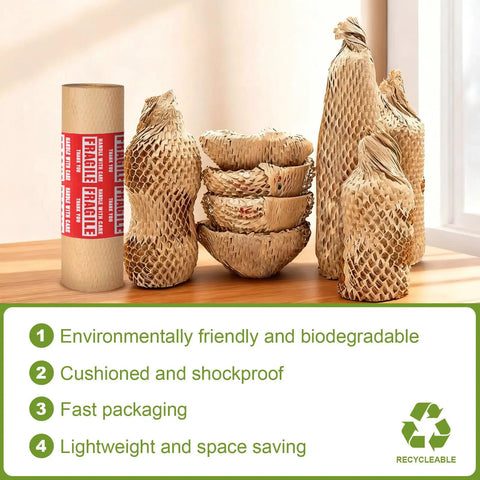 Honeycomb Packing Paper 12x150 Roll Eco Friendly Recyclable Biodegradable Kraft Paper Cushioning Wrap with packaged items