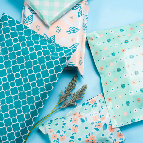 Heavy Duty Poly Mailers Self Seal Shipping Bags 2.3 Mil With Floral Blue Pink Flower Dot Plaid Designs 6x9 And 10x13 Inches 80 Pack