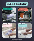 Easy clean instructions for breast milk travel chiller; shows dishwasher safe and hand wash options.