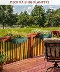 Pretty Cool Set Of Two Deck Railing Planters With No Sweat Hanging System Perfect For Balcony Window Boxes Great Way To Grow Herbs Fresh Greens Or Lovely Flowers In Cramped Spaces Straight Up Effortless on a wooden deck with vibrant flowers.