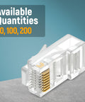 Clear RJ45 Cat6 Pass Through Connectors Pack Of 100 for Unshielded Twisted Pair Solid Wire and Standard Cables