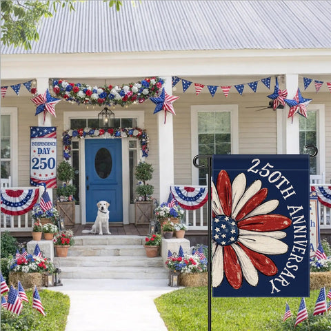 Patriotic 250th Anniversary USA Garden Flag 1776 To 2026 Double Sided Waterproof 12x18 Inch Commemorative Flag decorating porch.