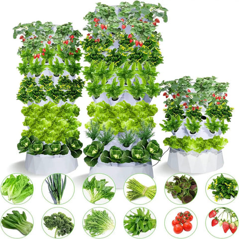 Dope Vertical Hydroponic Garden Tower With 48 64 Or 80 Pot Capacity Modular Stackable System displaying leafy greens and herbs