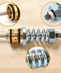 Unloader valve kit for Simpson high-pressure washer pumps; brass valve, chrome spring, and blue fittings.