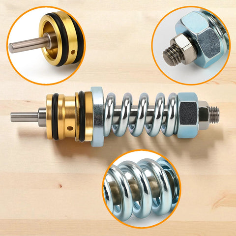 Unloader valve kit for Simpson high-pressure washer pumps; brass valve, chrome spring, and blue fittings.