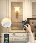 Go-To Rechargeable E26 LED Light Bulbs With Remote And Timer, Battery Backup, in use for a wall sconce with remote control operation.