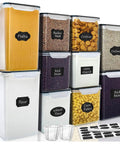 Large Tall Airtight Food Storage Set, 10 Pack Plastic Canisters For Your Kitchen And Pantry Organization, with labels shown.