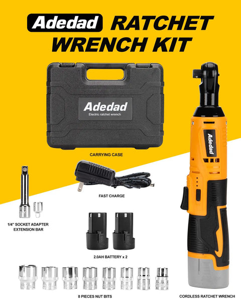 Cordless 3/8 Inch Ratchet Wrench Set With 40 Ft-Lbs Torque, 400 RPM, 12V Battery, Dual 2.0Ah Li-Ion Packs And Fast Charger Kit