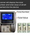 Effortlessly Verify Legit Greenbacks On The Go With This Hella Fast Portable Counterfeit Detector Machine showing total count on display.