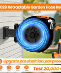 Retractable Garden Hose Reel With Wall Mount Heavy Duty 50 Ft Hose with 10 Function Sprayer Nozzle attached to wall
