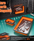 Collapsible Magnetic Parts Organizer Trays with 12 Inch Flexible Magnetic Pickup Tool holding wrenches and bolts